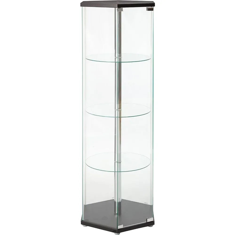 Glass Hexagon Shaped Curio Cabinet with Three Round Shelves
