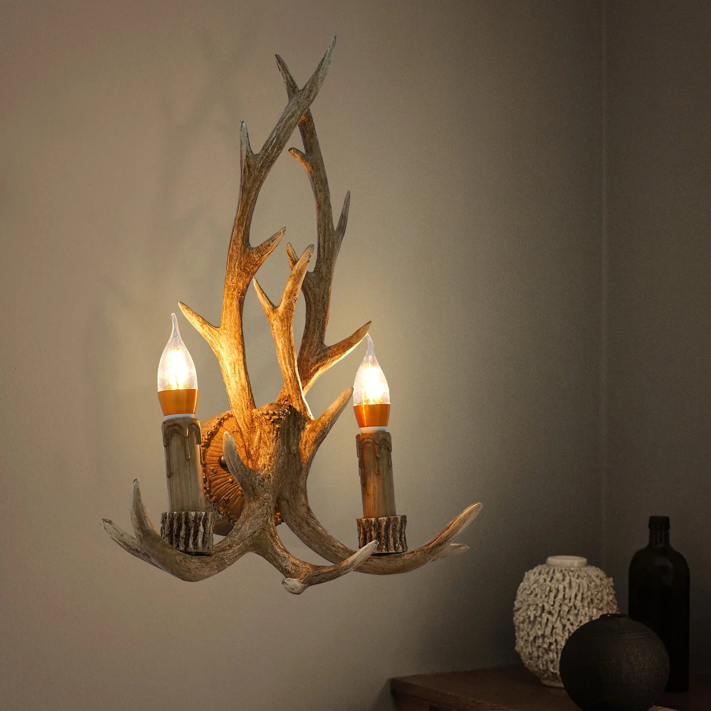 American Retro Antler Wall Lamp Wooden