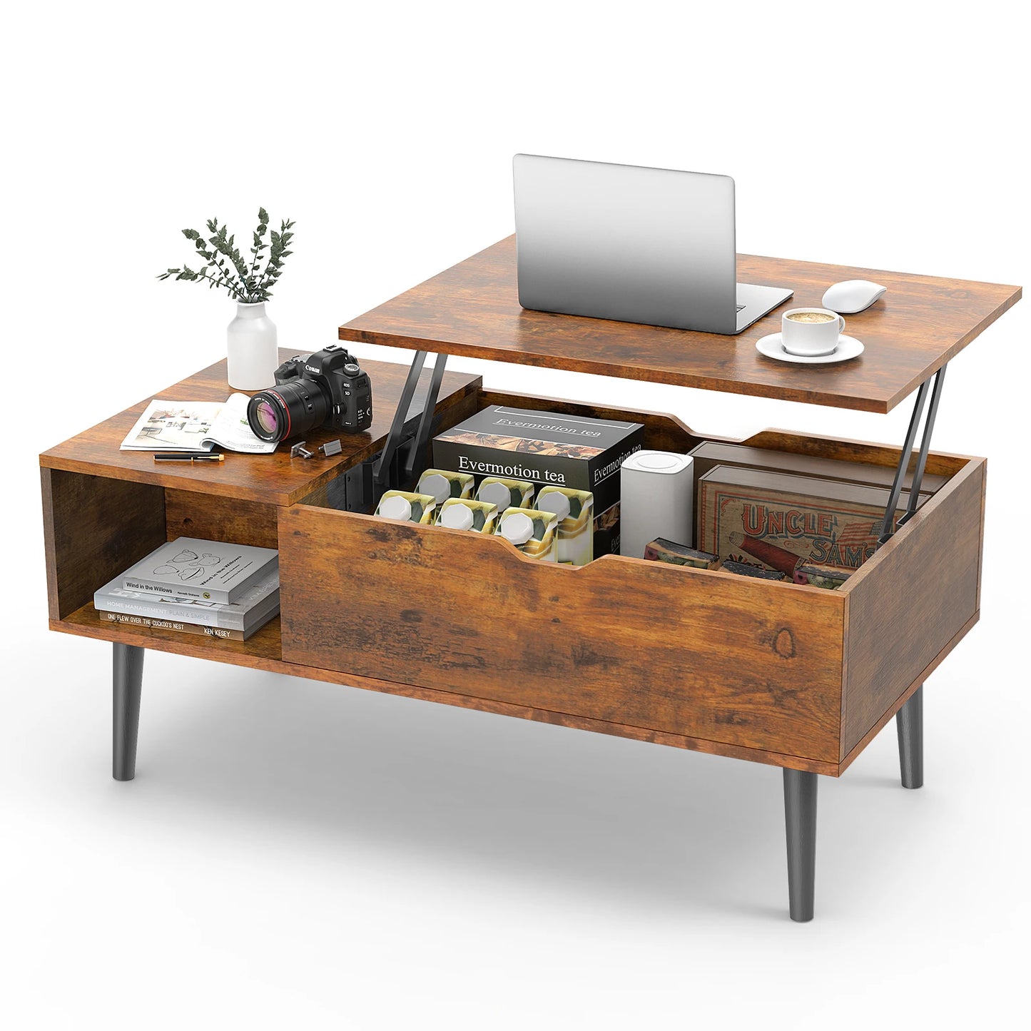 Adjustable Shelf Wood Coffee Table with Storage