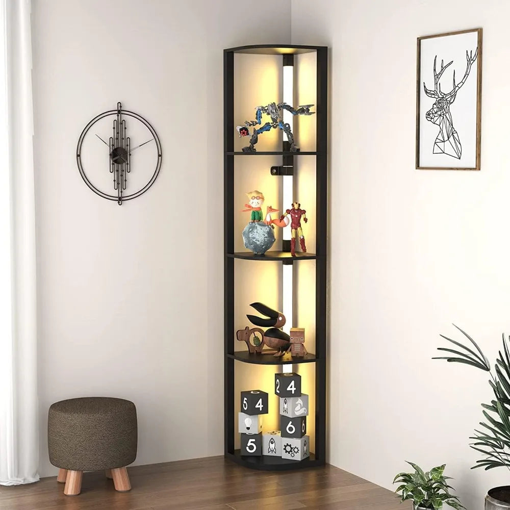 Solid 5-level Corner Bookshelf Cabinet Display Rack