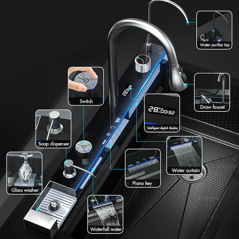 Large Single Slot Integrated Digital Display Faucet Set