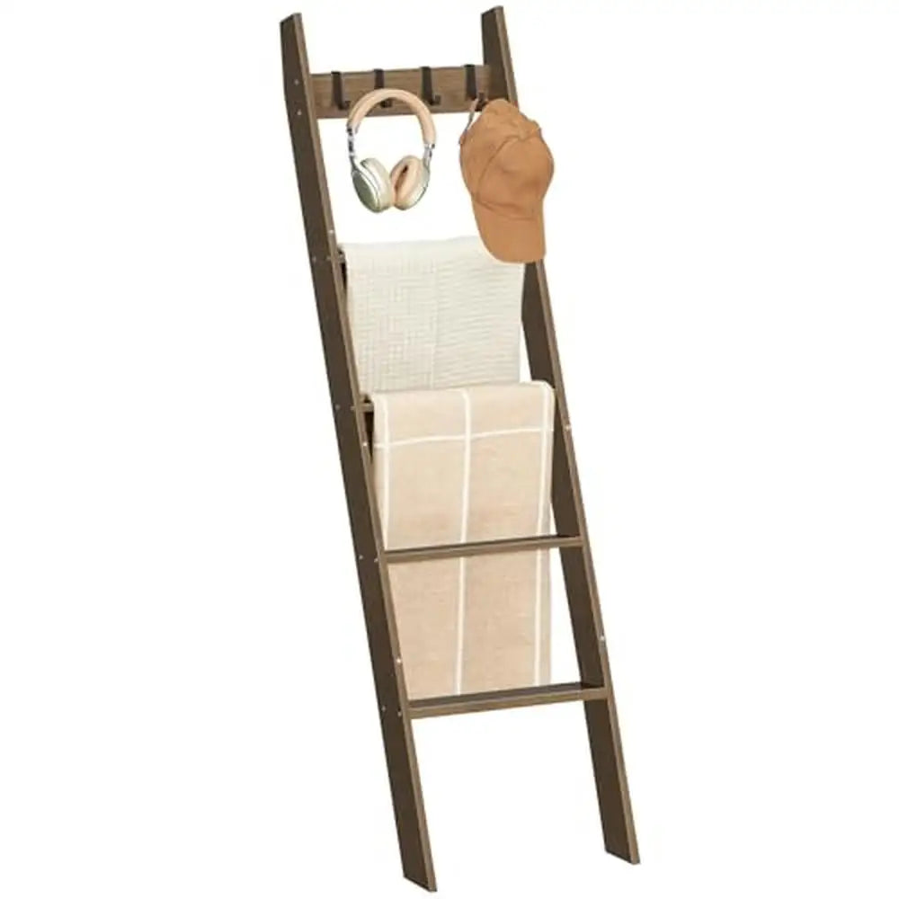 5-Tier Bamboo Blanket Ladder Decorative