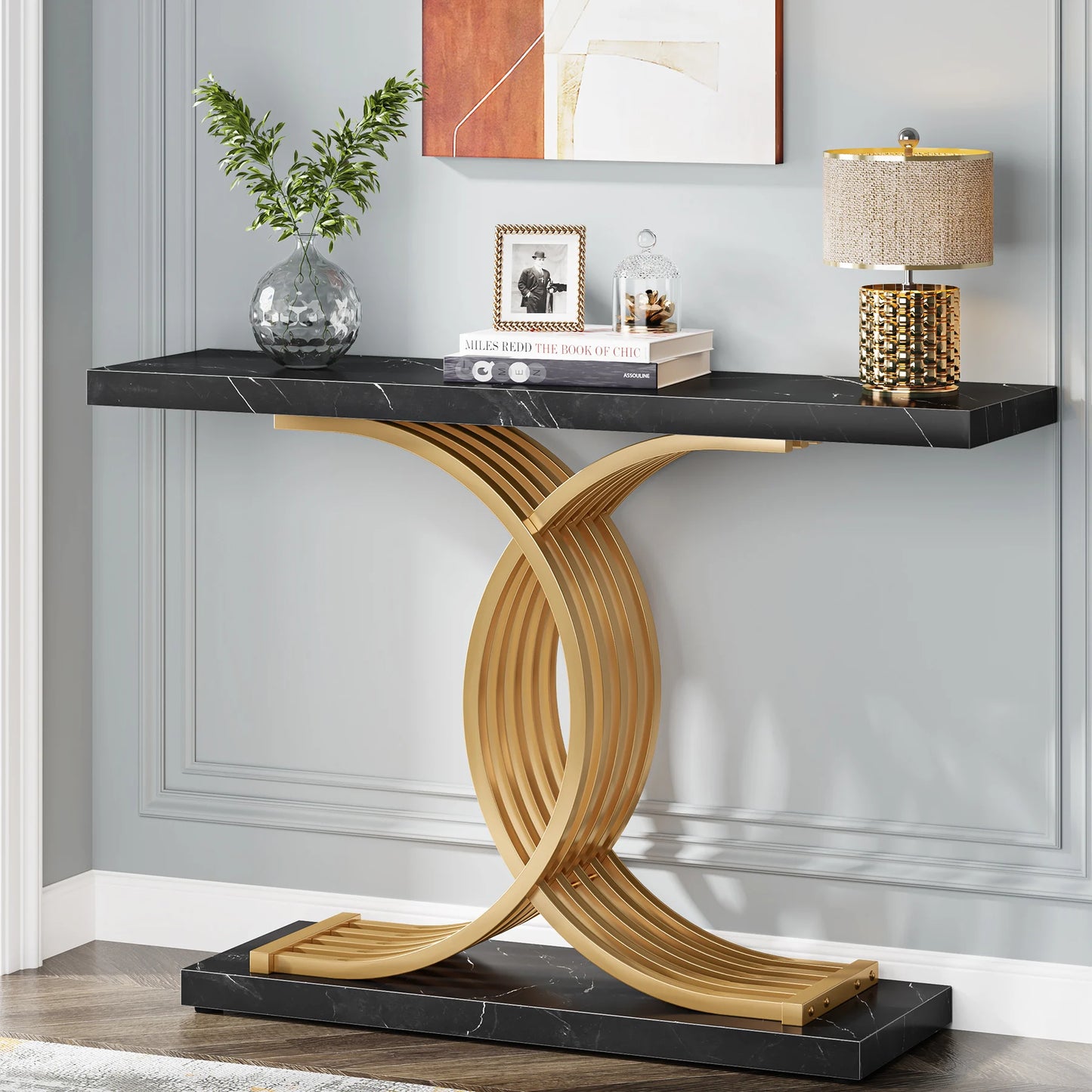 39-Inch Console Faux Marble Narrow Wood Entrance table