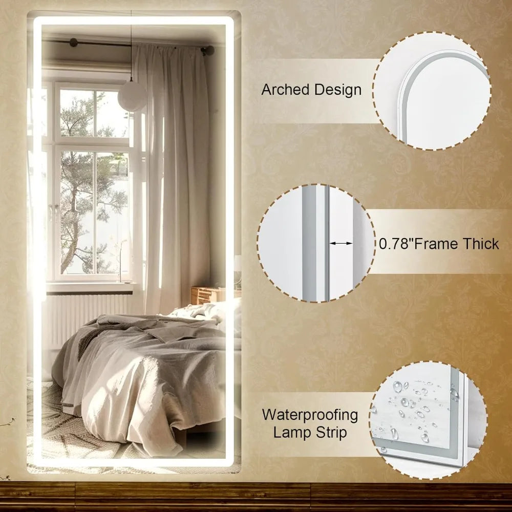 68-Inch Floor Mirror with Adjustable Brightness and 3 Color Options