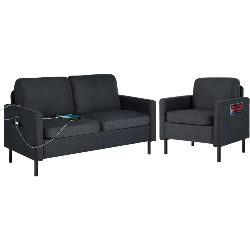Fabric Loveseat Sofa with 2 USB