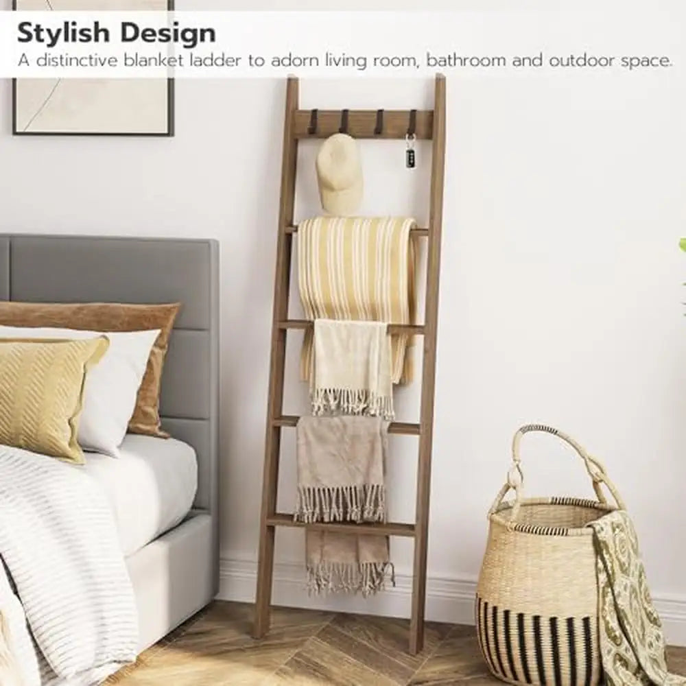 5-Tier Bamboo Blanket Ladder Decorative