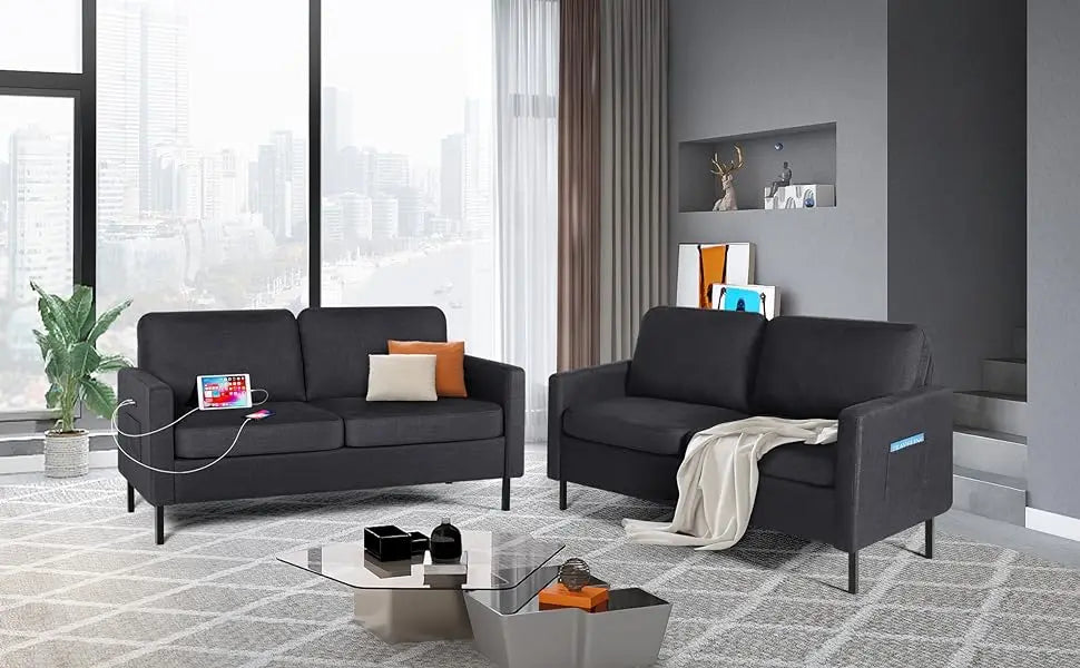 Fabric Loveseat Sofa with 2 USB