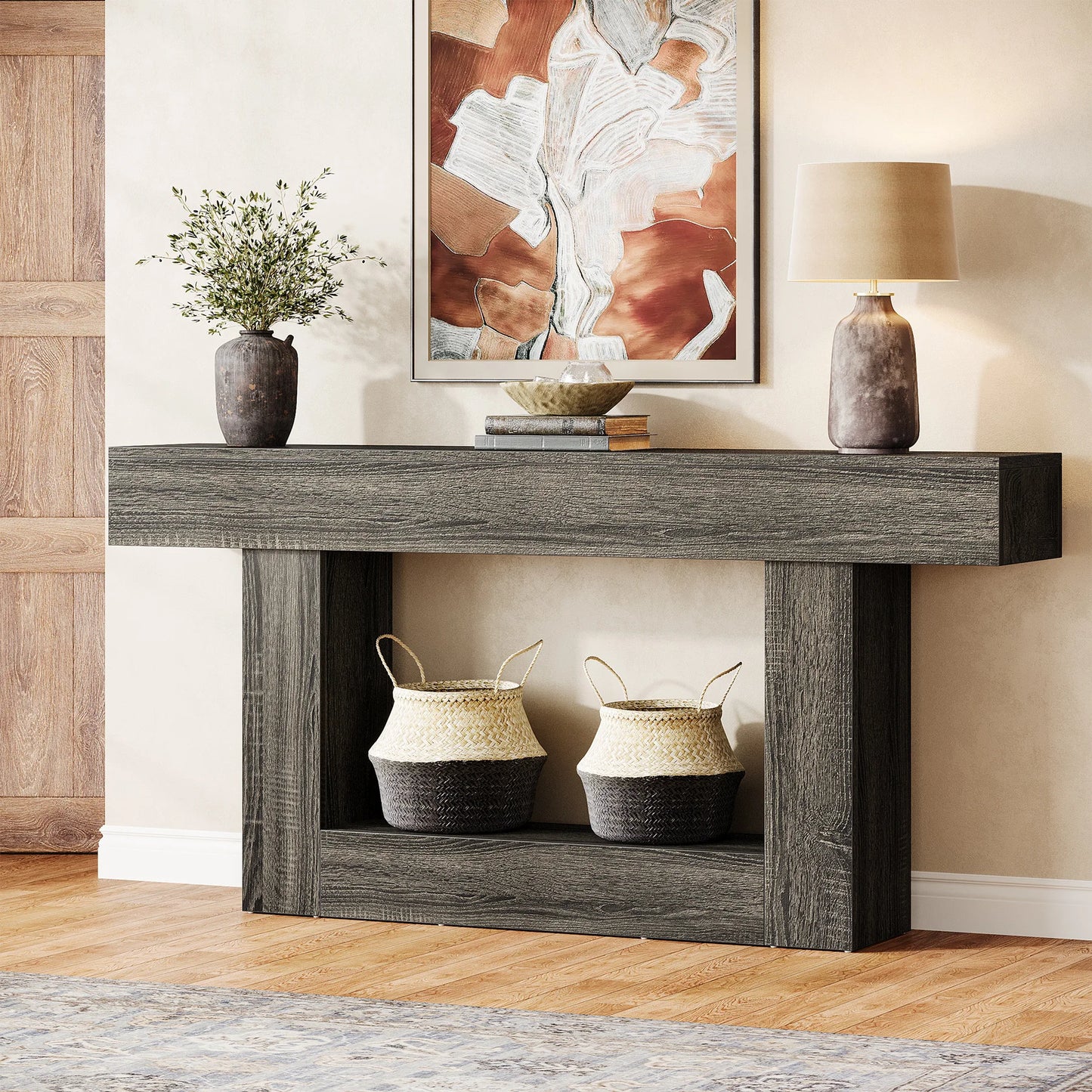 2-Tier Entryway Table with U-Shaped Base