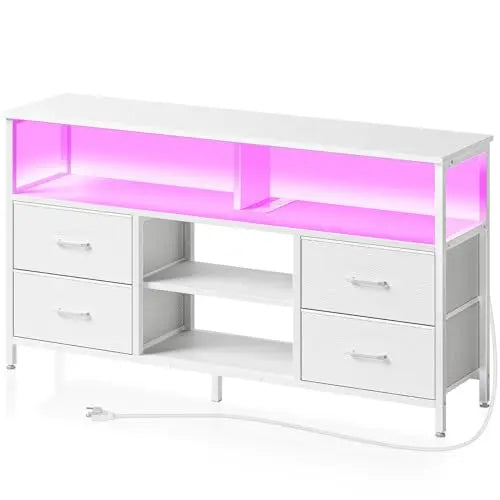 TV Stand with Power Outlets and LED Light