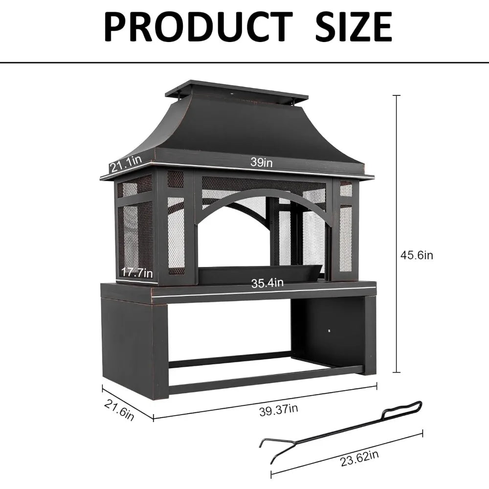 Large Outdoor Wood-Burning Fireplace with Storage