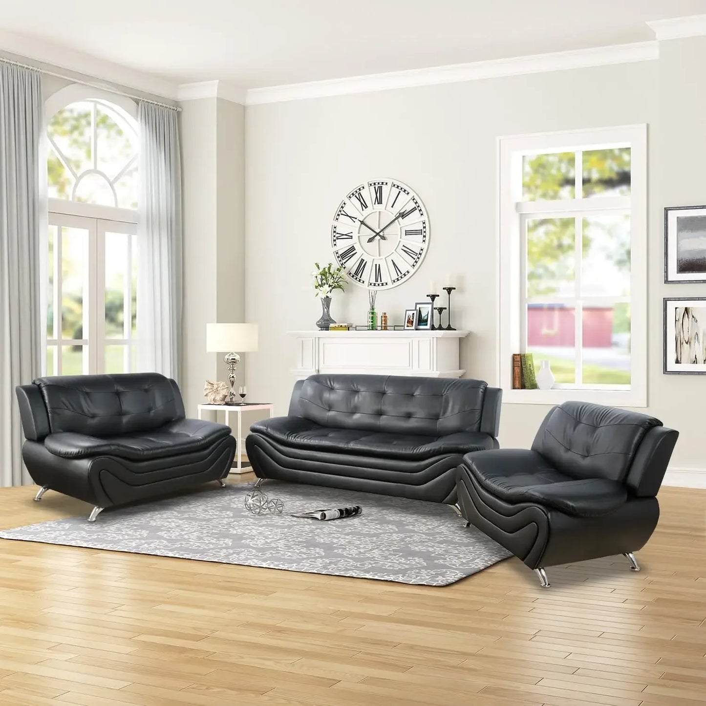 Leather Sofa Set,Leather Sofa Set for Living Room Furniture Sets, Loveseat Sofa with Chair 3-Piece for Living Room/Office