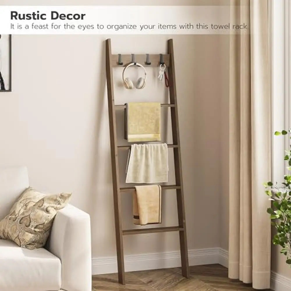5-Tier Bamboo Blanket Ladder Decorative