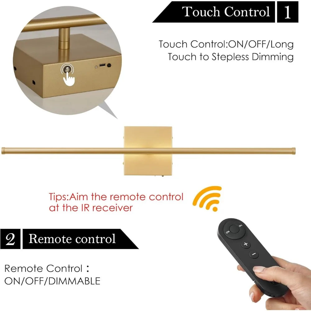 Battery Operated Wall Sconces with Remote Control, Dimmable Wall Sconces Set of Two, 3000K LED Gold Wireless Wall Light