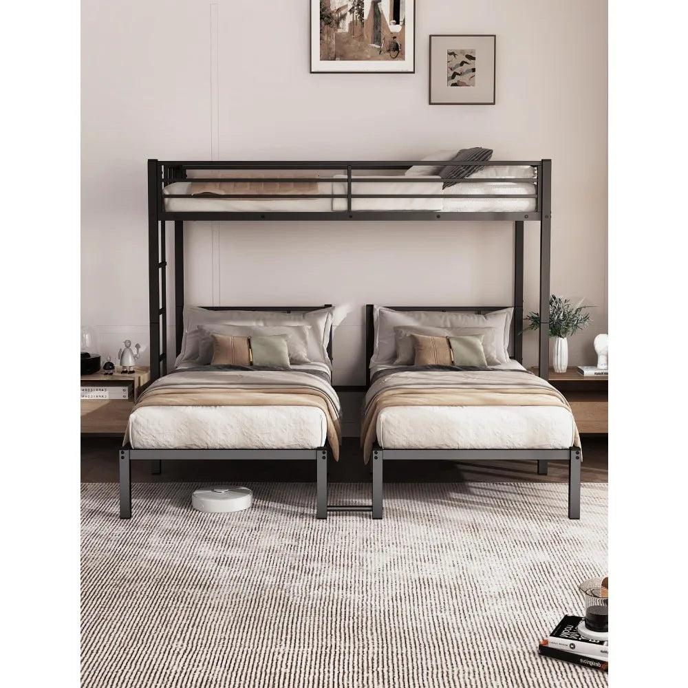 Twin Over Twin & Bunk Beds for 3, Triple Bunk Bed for 3 with Guardrails, Ladder & Upper-Bed Platform, for Children, Teens, Adult