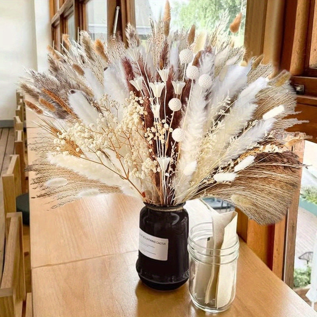 109Pcs Natural Dried Pampas Grass Bouquet with Bunny Tails