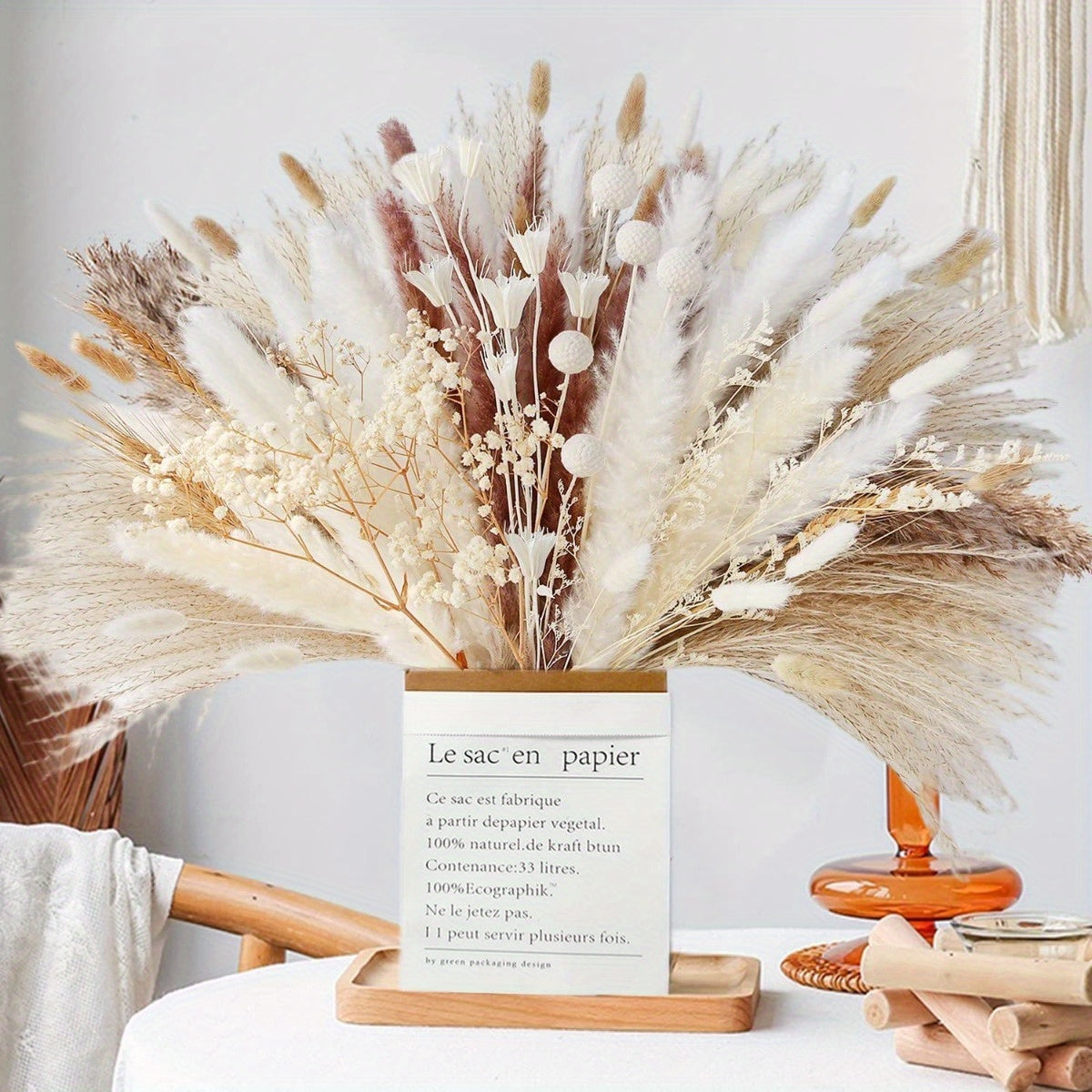 109Pcs Natural Dried Pampas Grass Bouquet with Bunny Tails