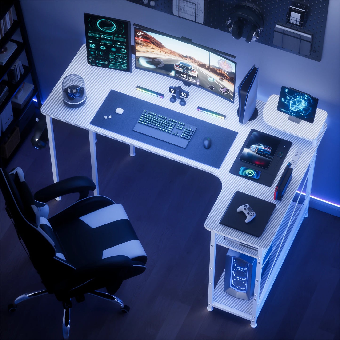 Carbon Fiber Computer Desk with Monitor Arm, Gaming Desk
