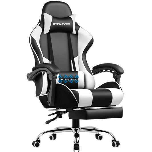 Gaming Chair with Footrest, Lumbar Support, Adjustable Height