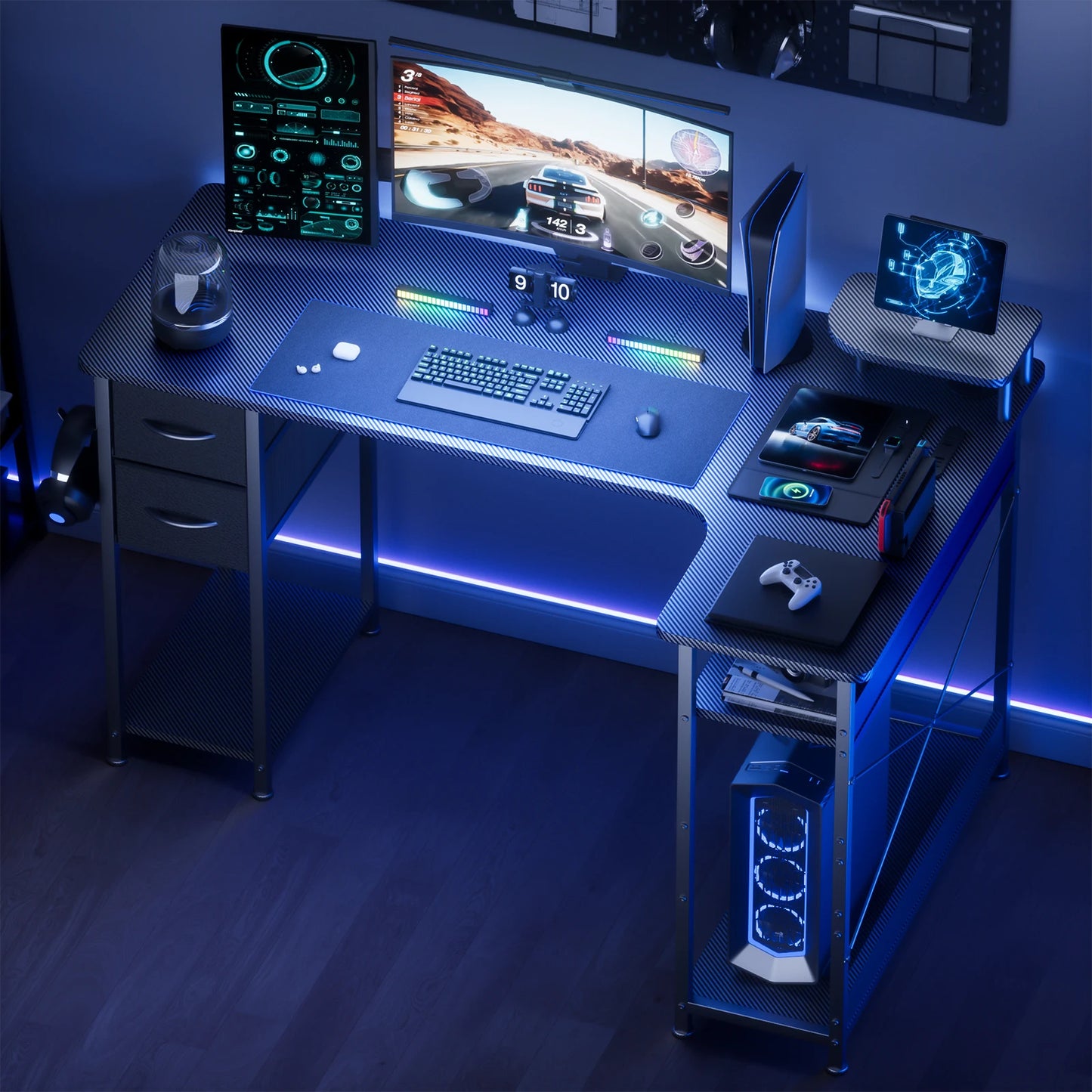 Carbon Fiber Computer Desk with Monitor Arm, Gaming Desk