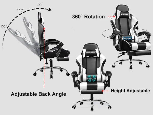Gaming Chair with Footrest, Lumbar Support, Adjustable Height