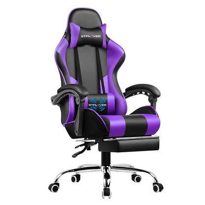 Gaming Chair with Footrest, Lumbar Support, Adjustable Height