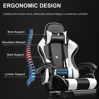 Gaming Chair with Footrest, Lumbar Support, Adjustable Height