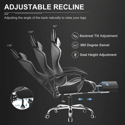 Gaming Chair with Footrest, Lumbar Support, Adjustable Height
