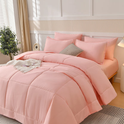 7 Pieces Comforters Queen Size Bed All Season Bedding Sets Bed in a Bag with Comforter, Sheets, Pillowcases & Shams, Pink
