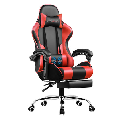 Gaming Chair with Footrest, Lumbar Support, Adjustable Height