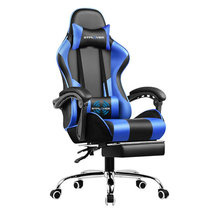 Gaming Chair with Footrest, Lumbar Support, Adjustable Height