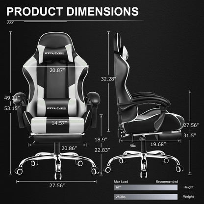 Gaming Chair with Footrest, Lumbar Support, Adjustable Height