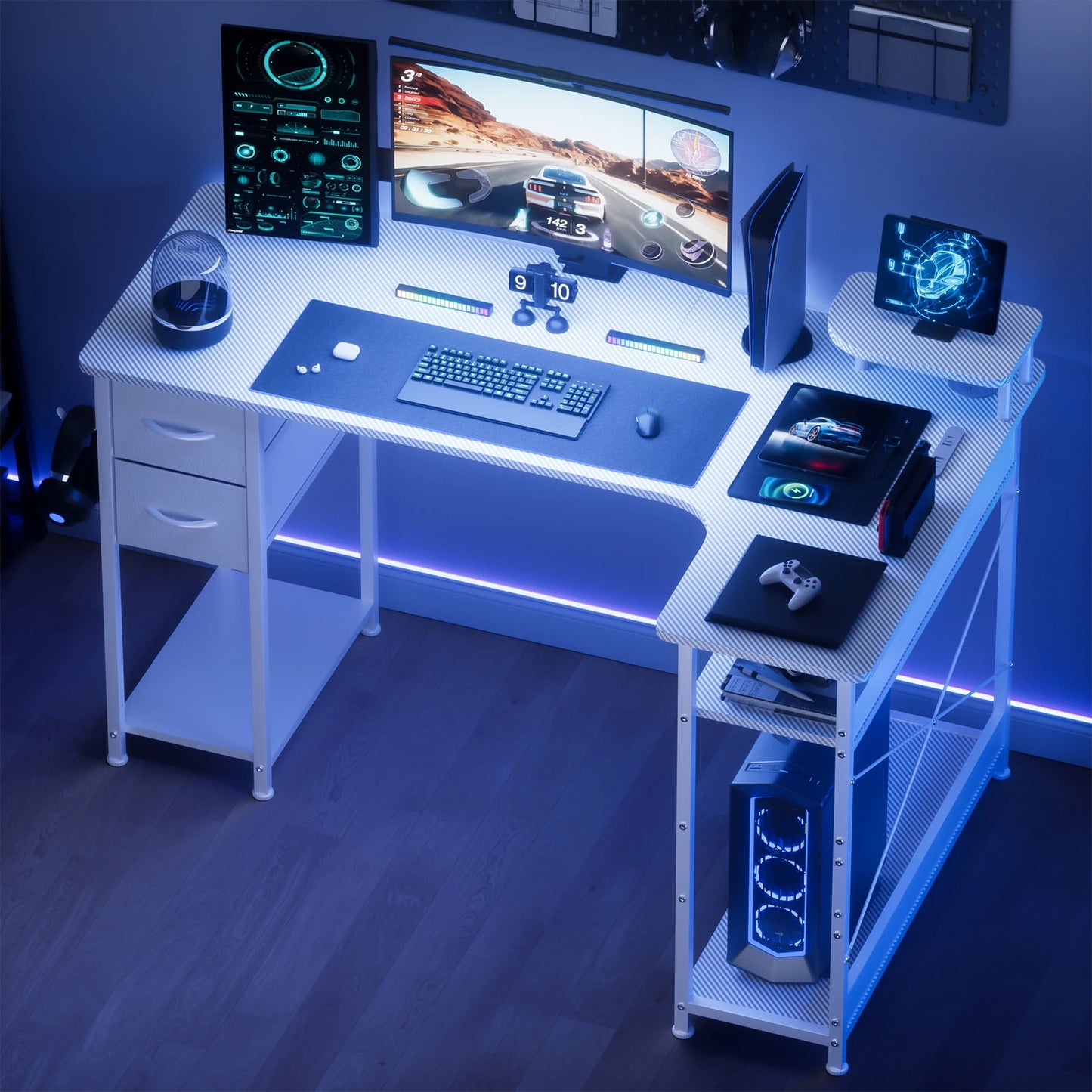 Carbon Fiber Computer Desk with Monitor Arm, Gaming Desk