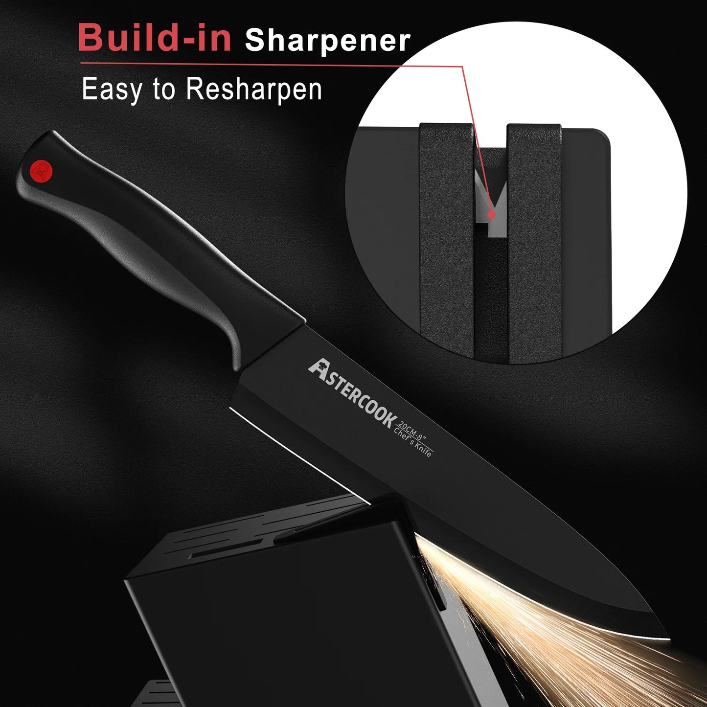 15PCS/ Aster-cook Knife Set with Sharpener Block