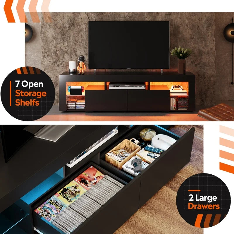 Entertainment Center with LED Lights TV Stand for 60 to 70 Inch.