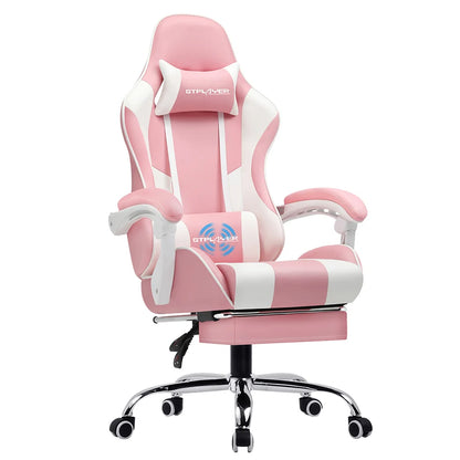 Gaming Chair with Footrest, Lumbar Support, Adjustable Height