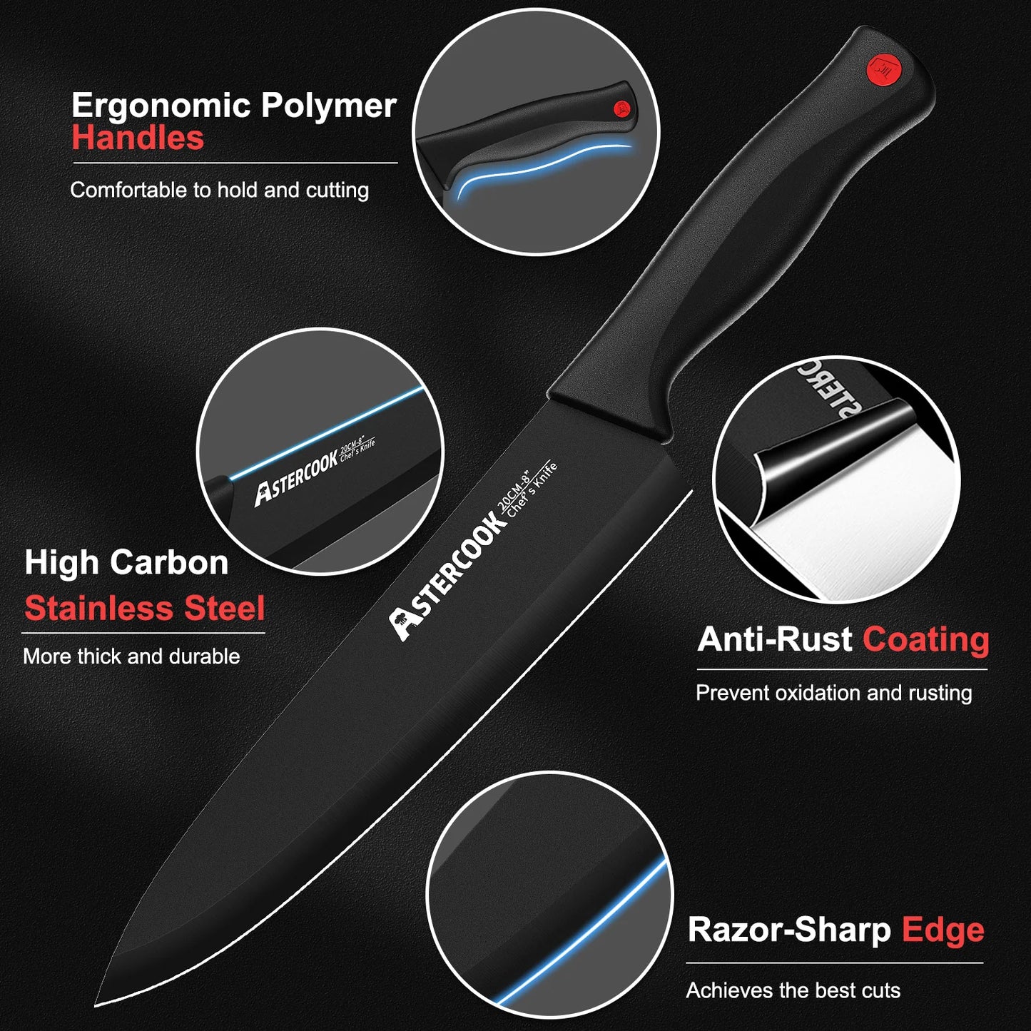 15PCS/ Aster-cook Knife Set with Sharpener Block