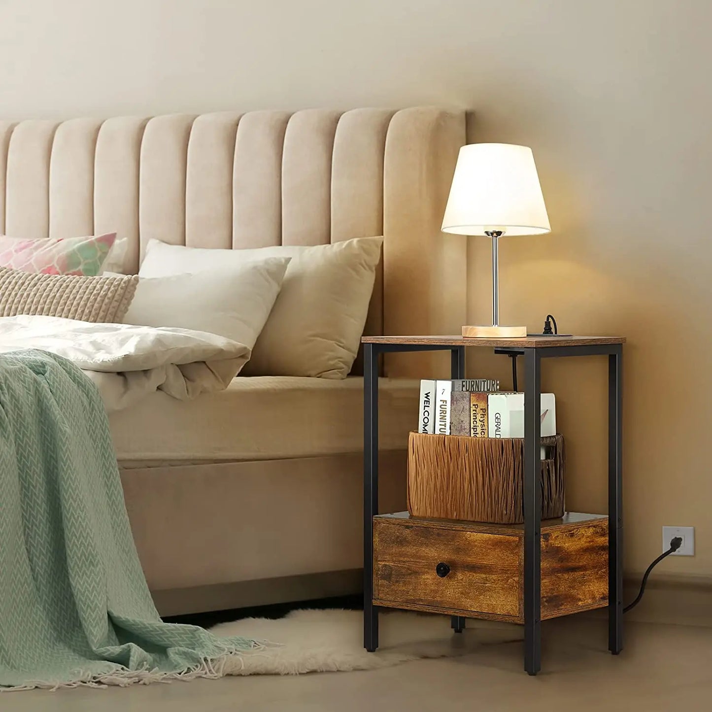 Side Table with Charging Station