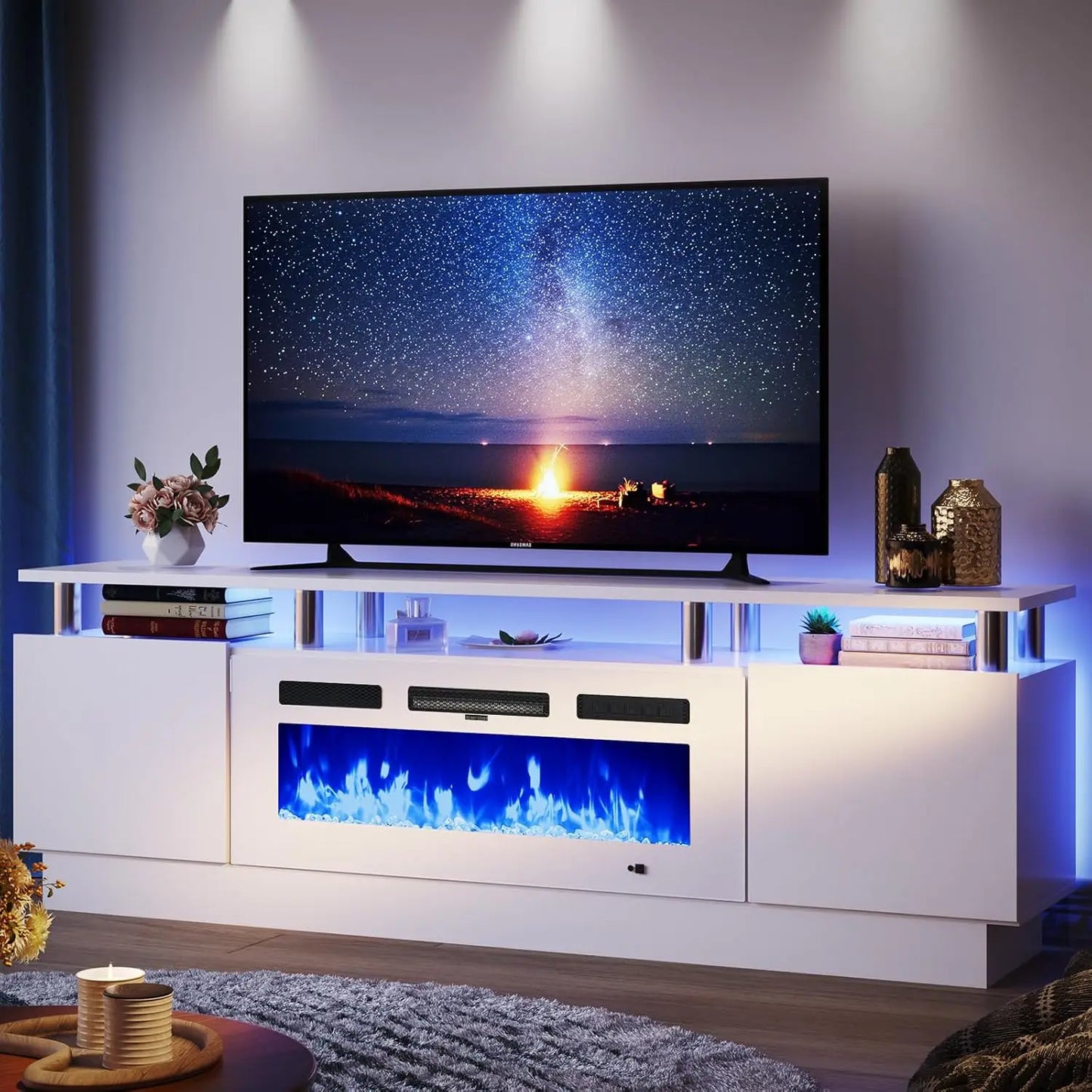 TV Console Cabinet High Gloss Entertainment 70" Modern Storage Cabinet TV Stands,