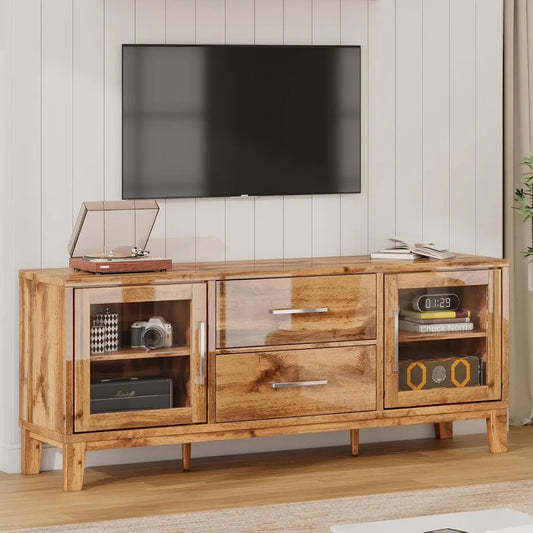 High Gloss Entertainment Center with Glass Doors
