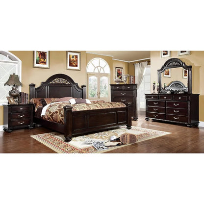 Traditional Solid Wood Bedroom Set with Chest, Mirrored-Dresser and 2 Nightstands.