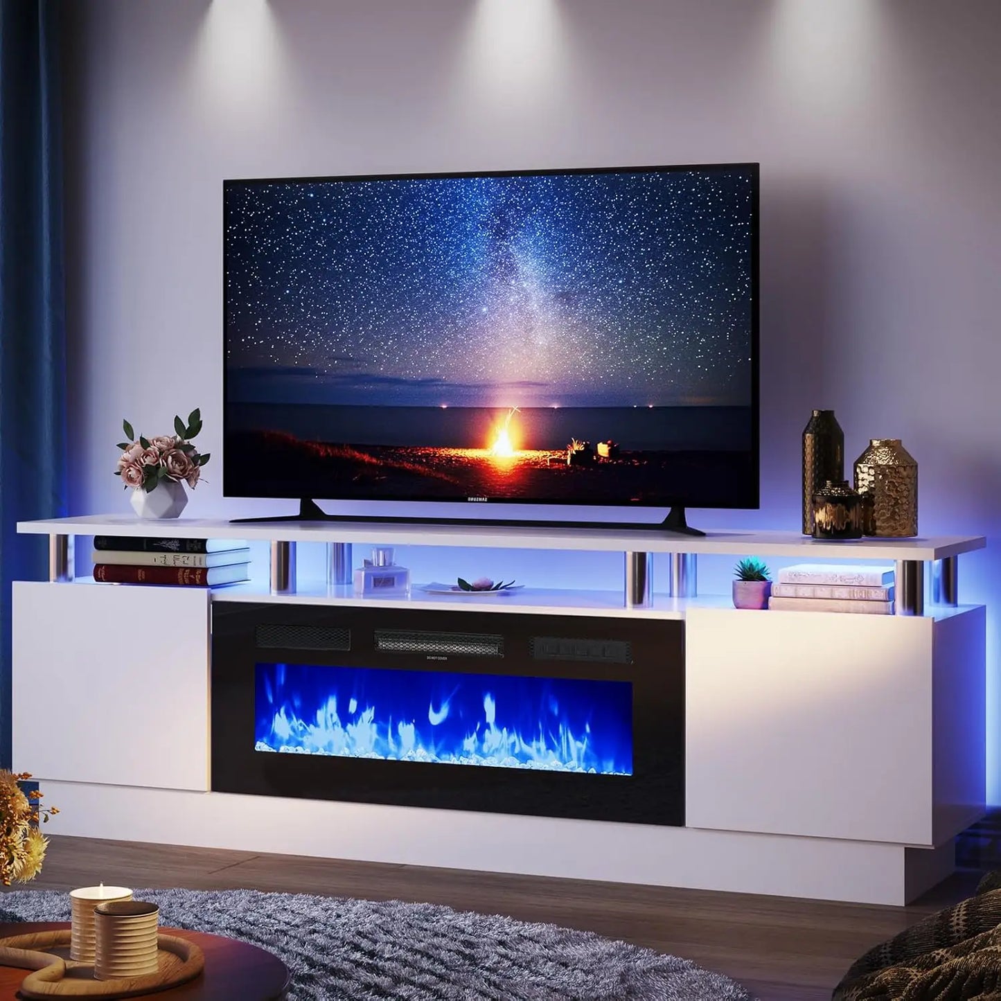 TV Console Cabinet High Gloss Entertainment 70" Modern Storage Cabinet TV Stands,