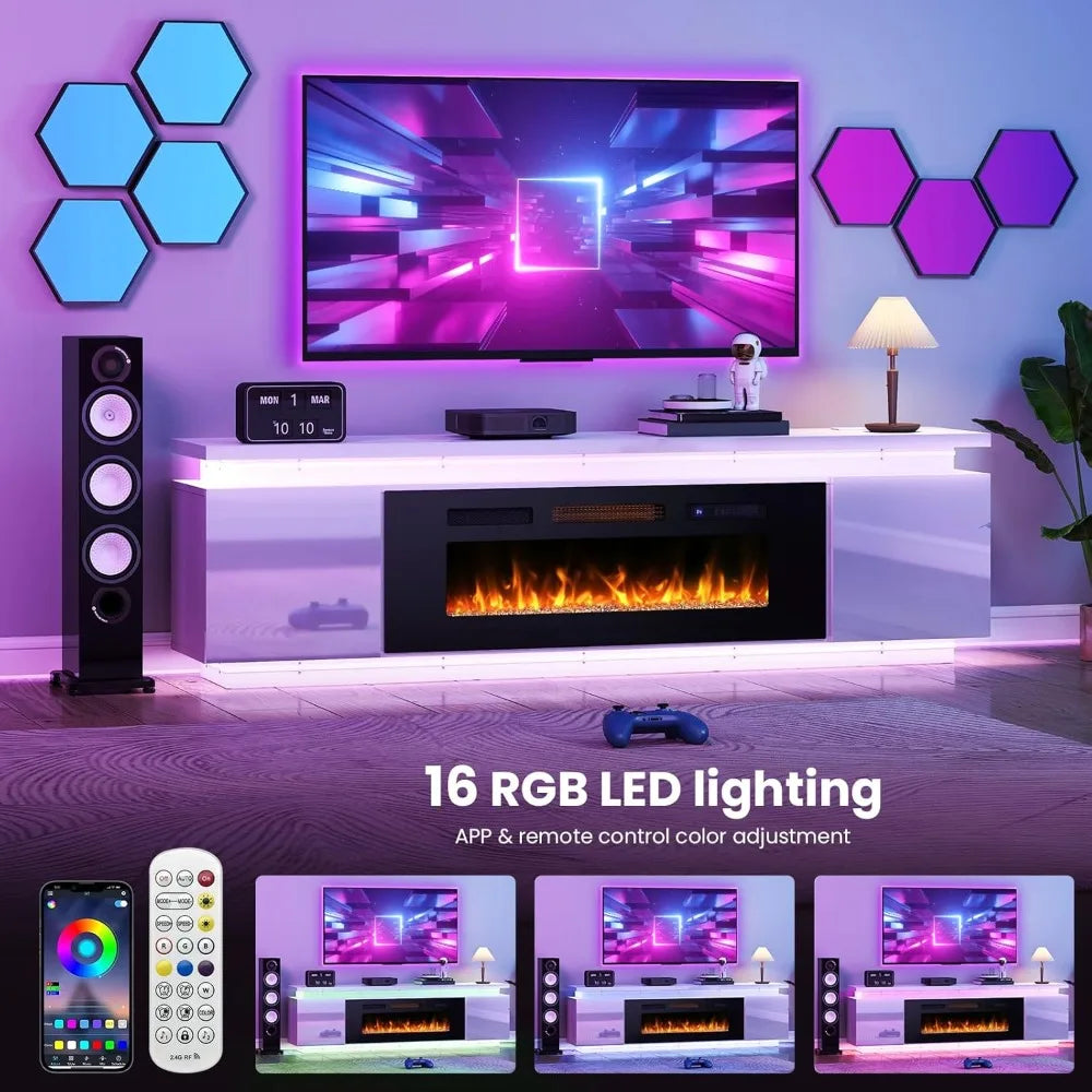 Fireplace TV-Stand with 40" Fireplace - 2 LED Light TV-Stand for 85 inch TVs
