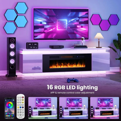 Fireplace TV-Stand with 40" Fireplace - 2 LED Light TV-Stand for 85 inch TVs