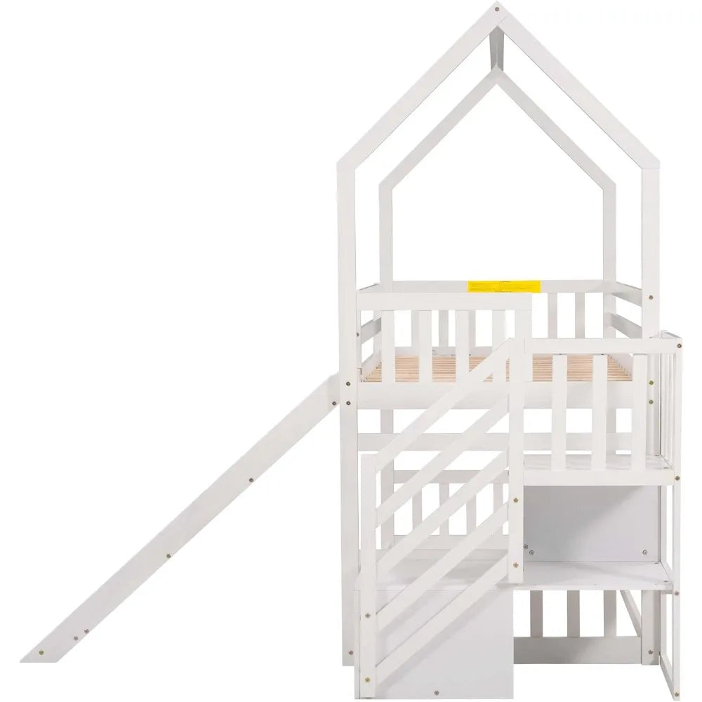 Low Bunk Bed with Slide and Stairs