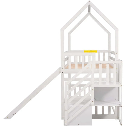Low Bunk Bed with Slide and Stairs