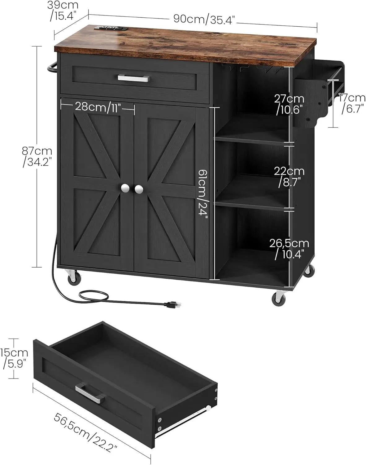 Rolling Storage Cart with Drawer, Versatile Island