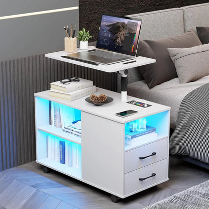 Bedroom Night Stand with Adjustable Rotary Study Table