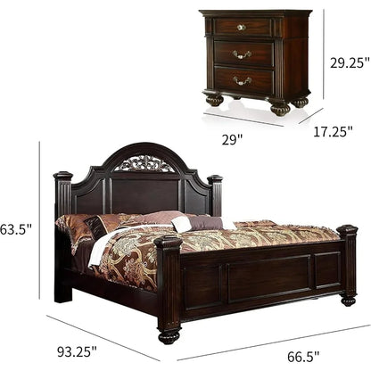 Traditional Solid Wood Bedroom Set with Chest, Mirrored-Dresser and 2 Nightstands.