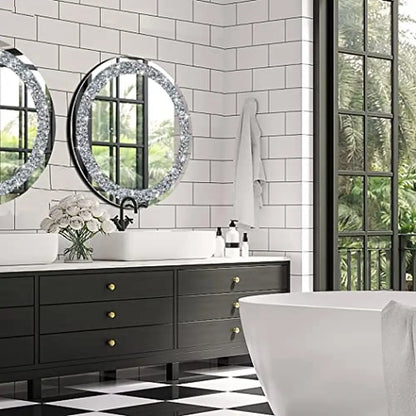 Diamond Round Silver Mirror Wall Decoration 20x20x1 inch Frameless