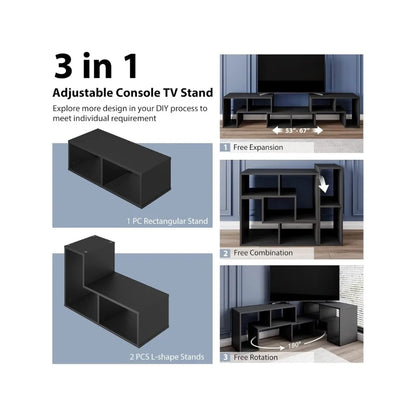 3 Pieces Console TV Stand, Free-Combination Entertainment Center for 50 55 60 65 Inch TV,